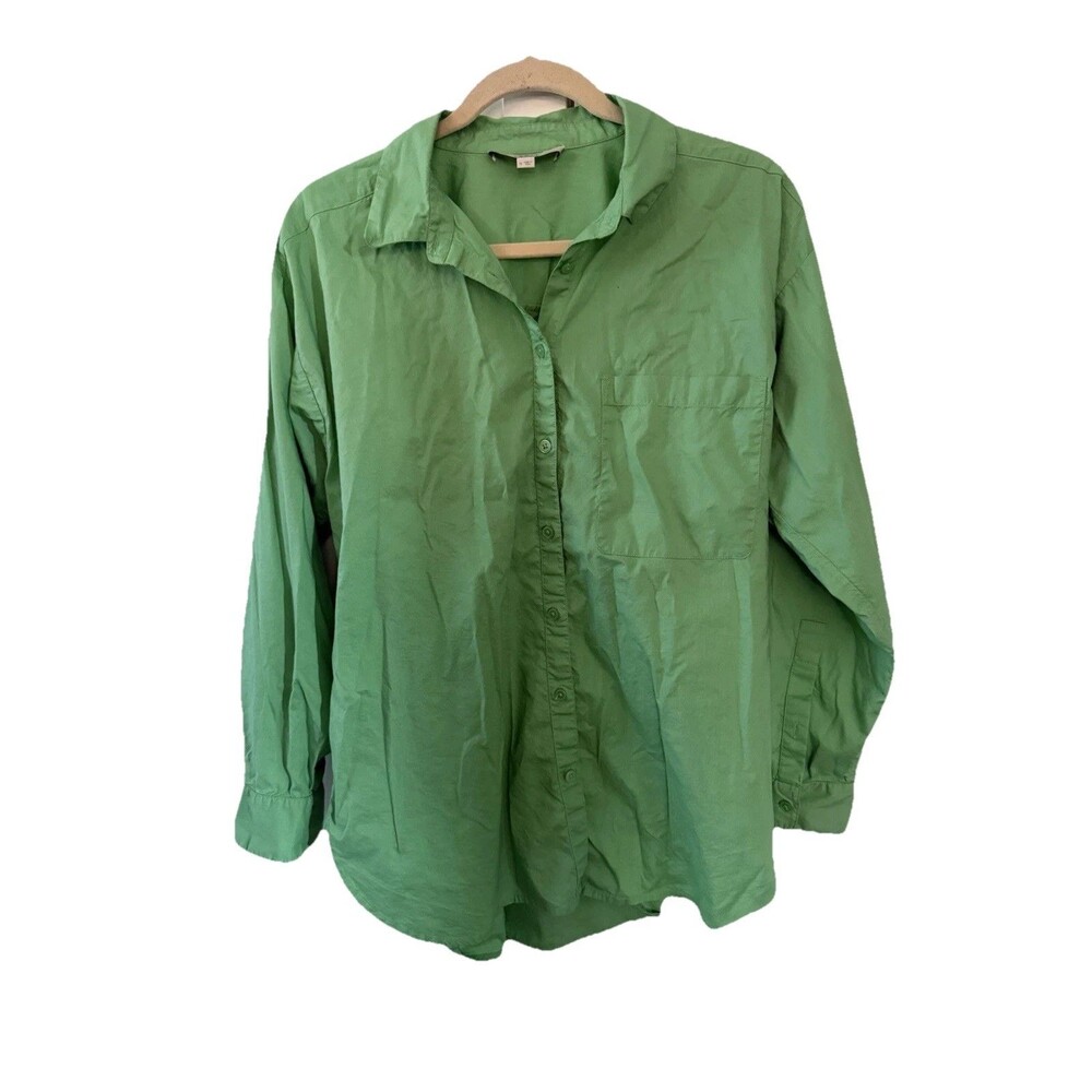 LOFT Button Up Shirt Women’s Medium Green L/S High Low Cotton Modal Tunic